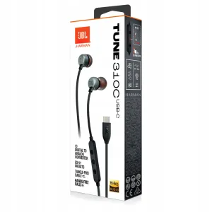 Słuchawki przewodowe JBL Tune 310C USB-C dokanałowe mikrofon czarne